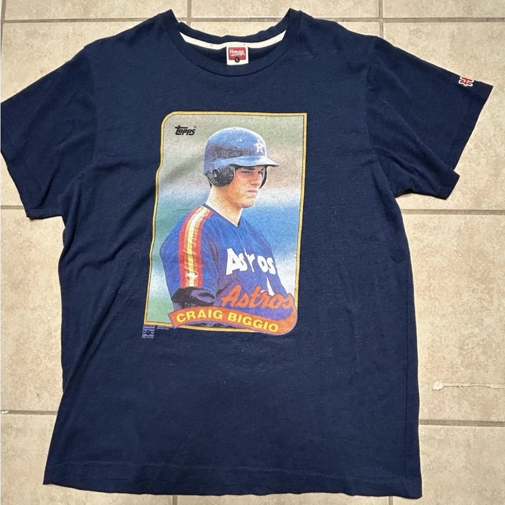 Player Card #49 craig Biggio Houston Astros Blue Men’s T-shirt